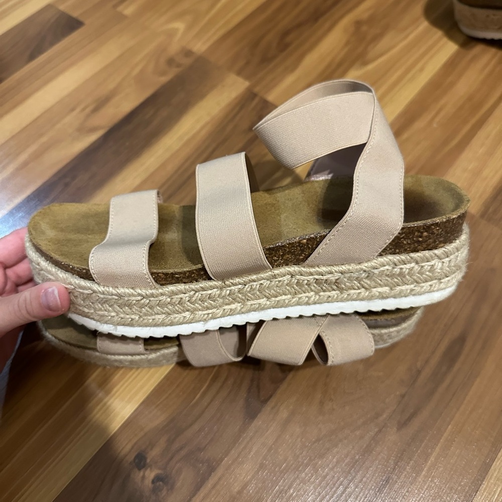 Beige Strappy Platform Sandals